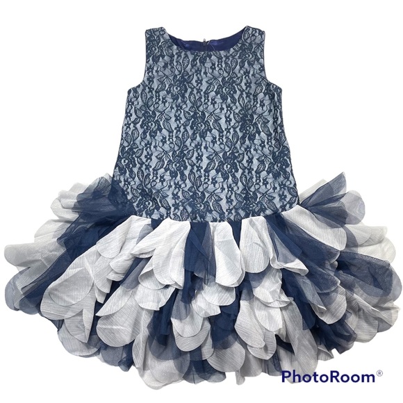 Other - NWOT Blue Glittery Lace Dress Scallop Sweep